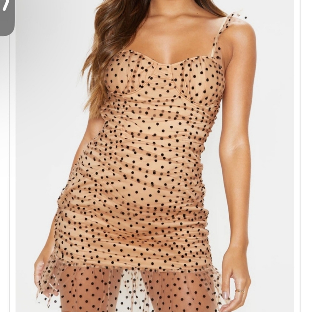 XS Pretty Little Thing Polka-dot Lace Mini Dress